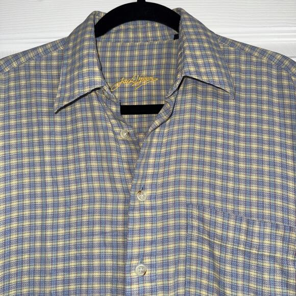 Men's Jack Lipson Gold‎ Plaid Cotton Button Down Shirt M Blue Yellow Casual - Picture 1 of 15